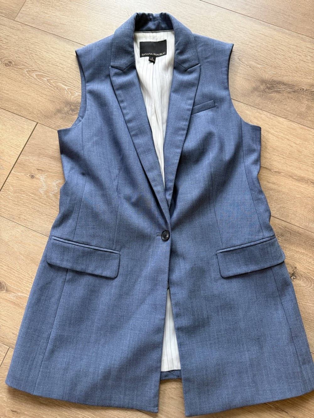 Banana Republic Slate-Blue Sleeveless Tailored Blazer Vest